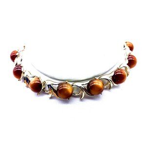 Vintage Brown Moonglow Choker Necklace, Glowing Lucite on Gold Tone